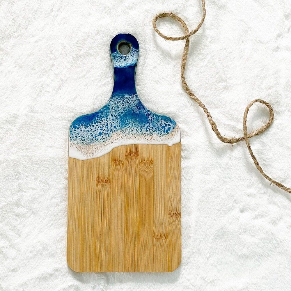 Coastal Ocean Wave Resin Art Medium Bamboo Board with Handle